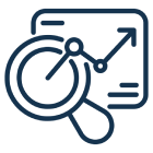 Magnifying glass and graph line icon.