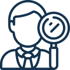 Person icon with magnifying glass outline.
