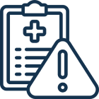 Medical clipboard with warning exclamation mark.